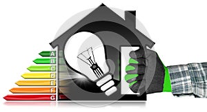 Energy Efficiency - Model House and Light Bulb