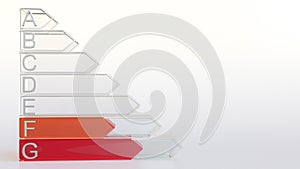 Energy efficiency ranking or rating. Class F chart 3D rendering