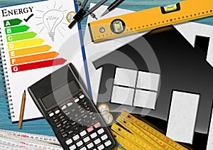 Energy Efficiency Rating with Calculator and House