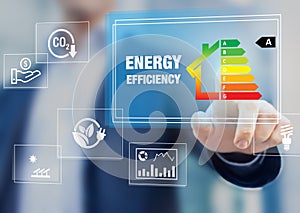 Energy efficiency rating and eco home renovation insulation performance, low consumption ecological house, sustainable development photo