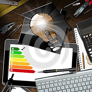 Energy Efficiency Rating - House with Light Bulb