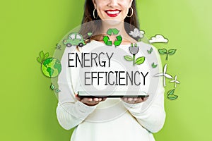 Energy Efficiency with woman holding a tablet