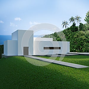 Energy efficient concrete modern house on the hill