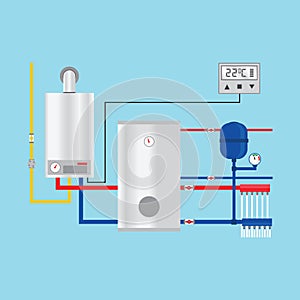 Energy efficient heating system with thermostat.