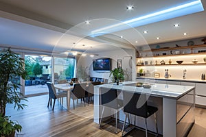 An energy-efficient home with LED lighting and smart appliances