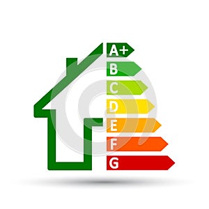 Energy efficient house concept with classification graph sign â€“ vector