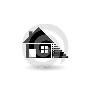 Energy efficient house icon logo with shadow