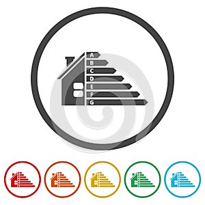 Energy efficient house icon. Set icons in color circle buttons