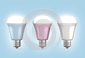 Energy efficient LED light bulbs on blue background