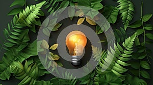 Energy efficient light bulb with green plants sustainable living and consumption data