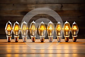 energy-efficient light bulbs arranged on a wooden table