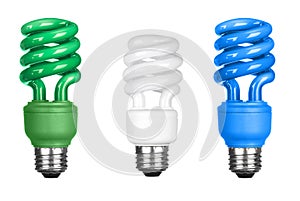 Energy efficient light bulbs on white