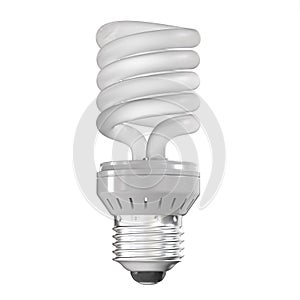 Energy-efficient spiral lightbulb on white background