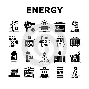 Energy Electricity And Fuel Power Icons Set Vector