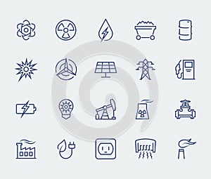 Energy and electricity icon set in thin line style