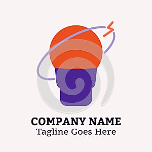 Simple Flat Logo of Planet Lamp and Lightning Shape