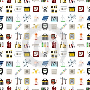 Energy electricity power battery vector illustration industrial electrician voltage socket technology seamless pattern