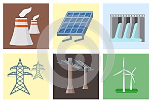 Energy electricity power icons battery vector illustration industrial electrician voltage socket technology.