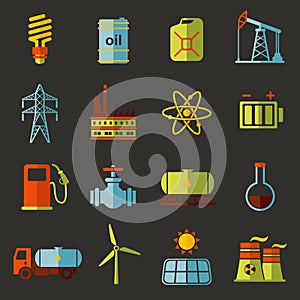 Energy, electricity, power vector flat icon set