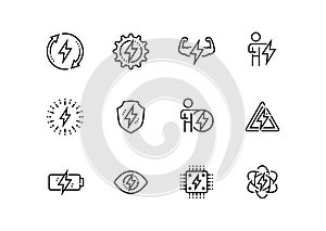 Energy and electricity related icons in thin line style