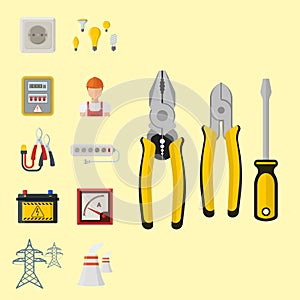 Energy electricity vector power icons battery illustration industrial electrician voltage electricity factory safety