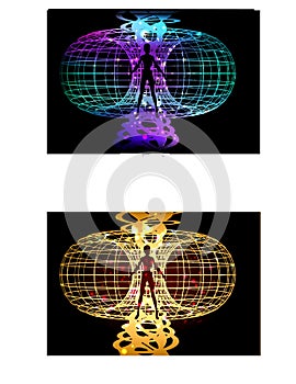 Energy field illustration 3d render man woman inside spiral x-ray