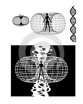 Energy field illustration 3d render man woman inside spiral x-ray