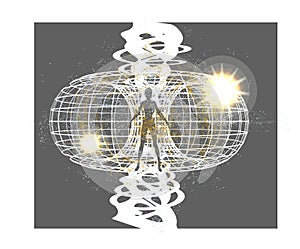 Energy field illustration 3d render man woman inside spiral x-ray