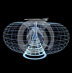 Energy field illustration 3d render man woman inside spiral x-ray