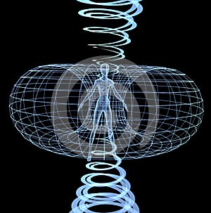 Energy field illustration 3d render man woman inside spiral x-ray