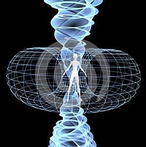 Energy field illustration 3d render man woman inside spiral x-ray