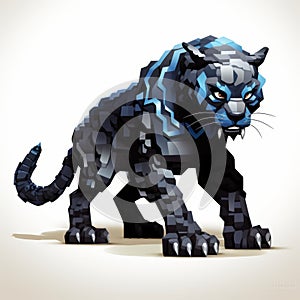 Energy-filled 8-bit Pixel Art: Majestic Black Panther Sculpture