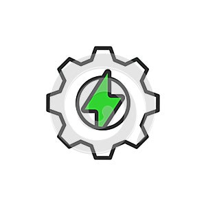 Energy gear, in line design, green. Energy gear, Power, Mechanism, Technology, Industrial, Renewable, Sustainable on