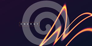 Energy glowing neon orange light lines, abstract graphic element, fire flare shape