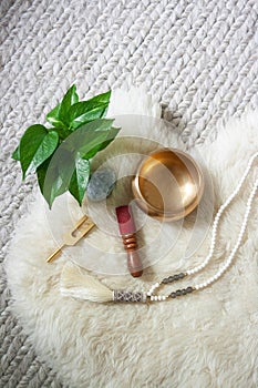 Energy Healing Tools on a White Rug