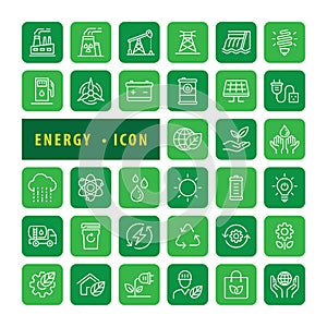 Energy icon linear set Vector Illustration, Eco green botton icons modern design