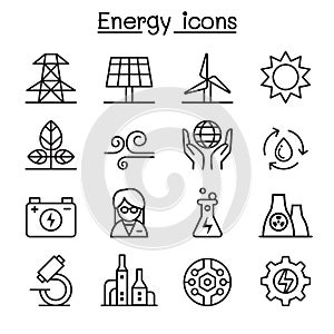 Energy icon set in thin line style