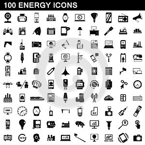 100 energy icons set, simple style