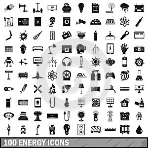 100 energy icons set, simple style