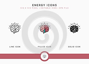 Energy icons set vector illustration with solid icon line style. Mind Meditating concept.