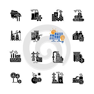 Energy industry black glyph icons set on white space