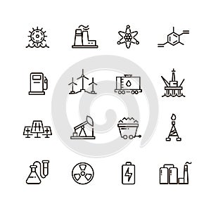 Energy industry and power factory modern industrial vector line icons