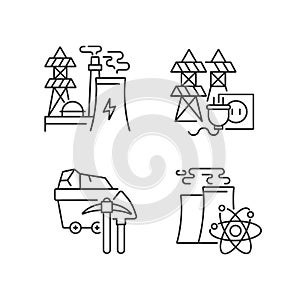 Energy manufacturing linear icons set