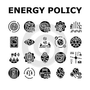 energy policy infrastructure icons set vector