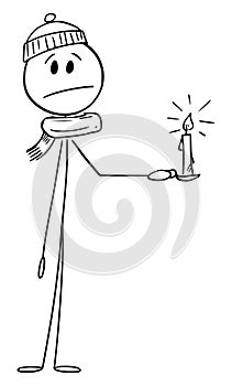 Energy Poverty and Cold or Chilly Weather, Vector Cartoon Stick Figure Illustration