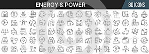 Energy and power line icons collection. Big UI icon set in a flat design. Thin outline icons pack. Vector illustration EPS10