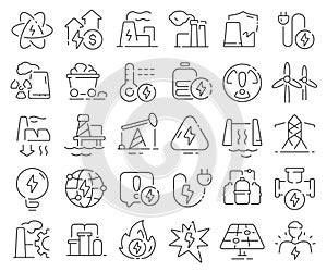 Energy and power line icons collection. Thin outline icons pack. Vector illustration eps10