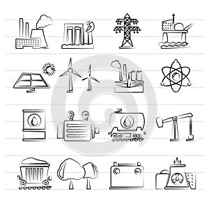 Energy producing industry and resources icons