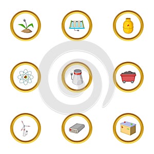 Energy resource icons set, cartoon style