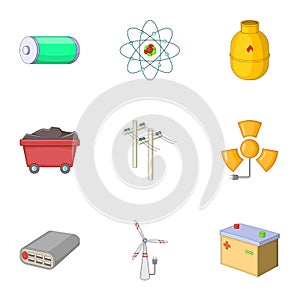 Energy resource icons set, cartoon style